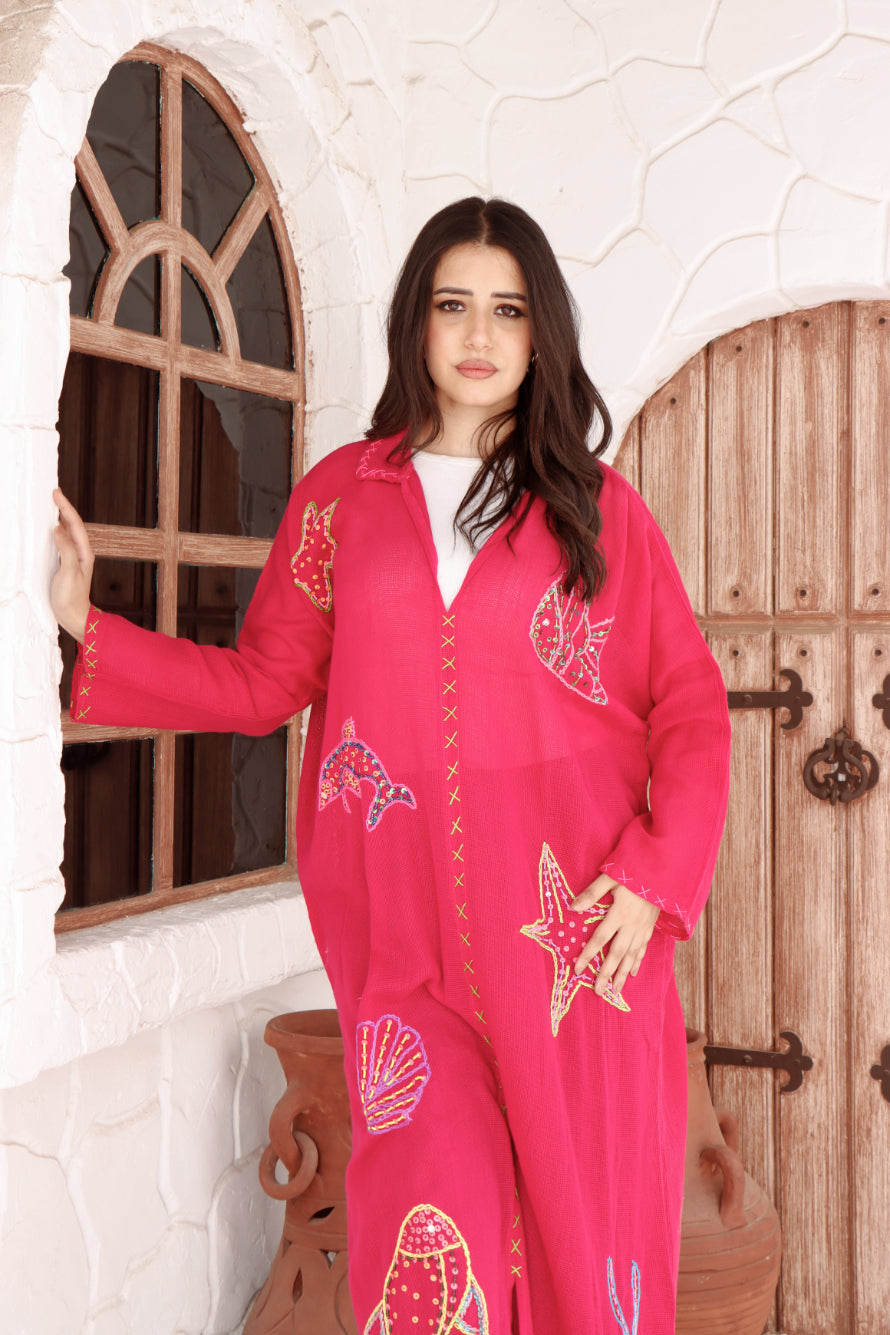Artisan Linen Dress Pink